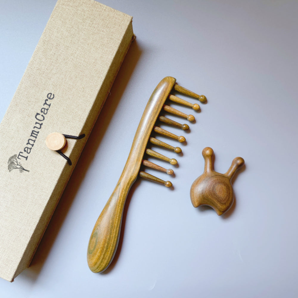 Shop Sandalwood 2-in-1 Massage Hair Comb and mini massager set l TanmuCare