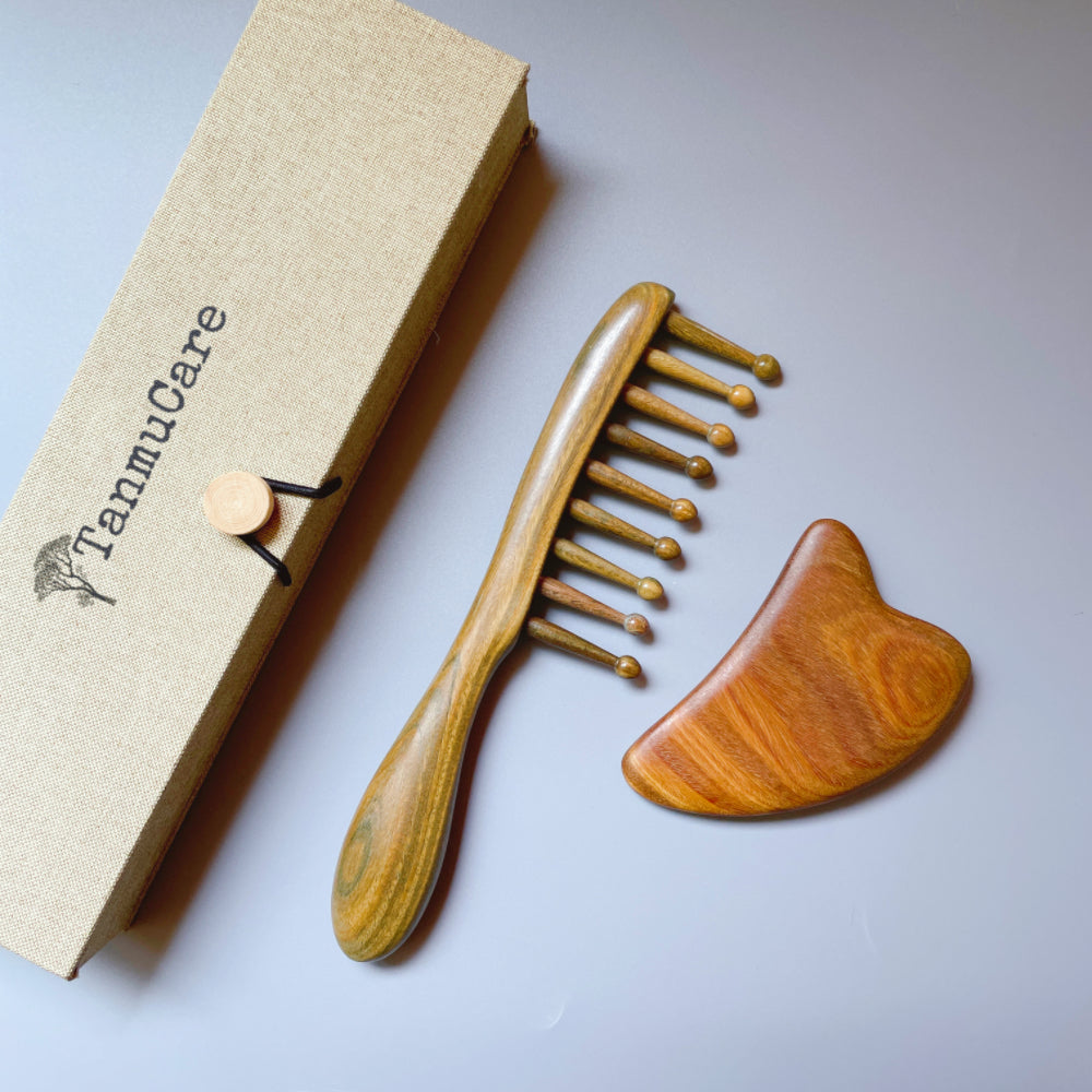 Shop Sandalwood 2-in-1 Massage Hair Comb and facial gua sha tool setl TanmuCare