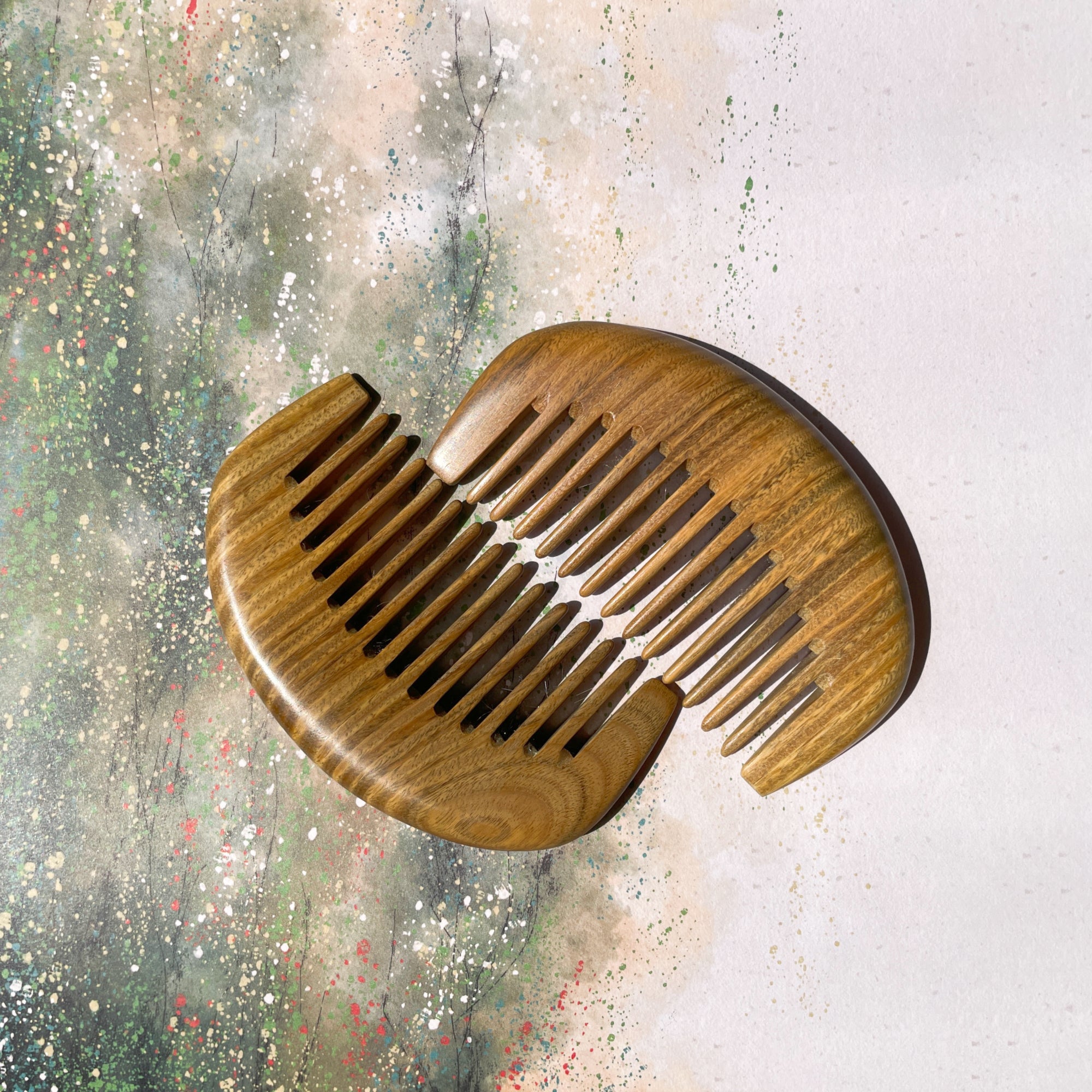 TanmuCare Wide-tooth Green Sandalwood Hair Comb (Semicircle shape)-Wavy thick short hair