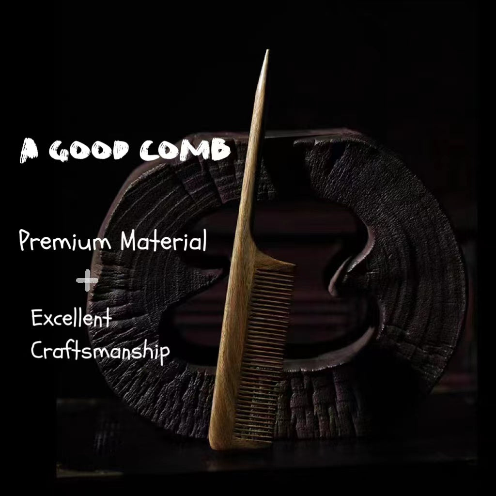 TanmuCare Green Sandalwood Rat -Tail Fine Tooth Wooden Pintail Styling Comb