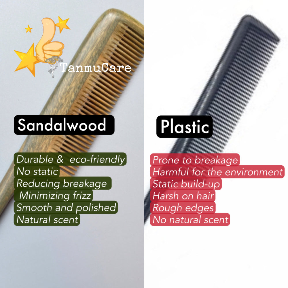 TanmuCare Green Sandalwood Rat -Tail Fine Tooth Wooden Pintail Styling Comb