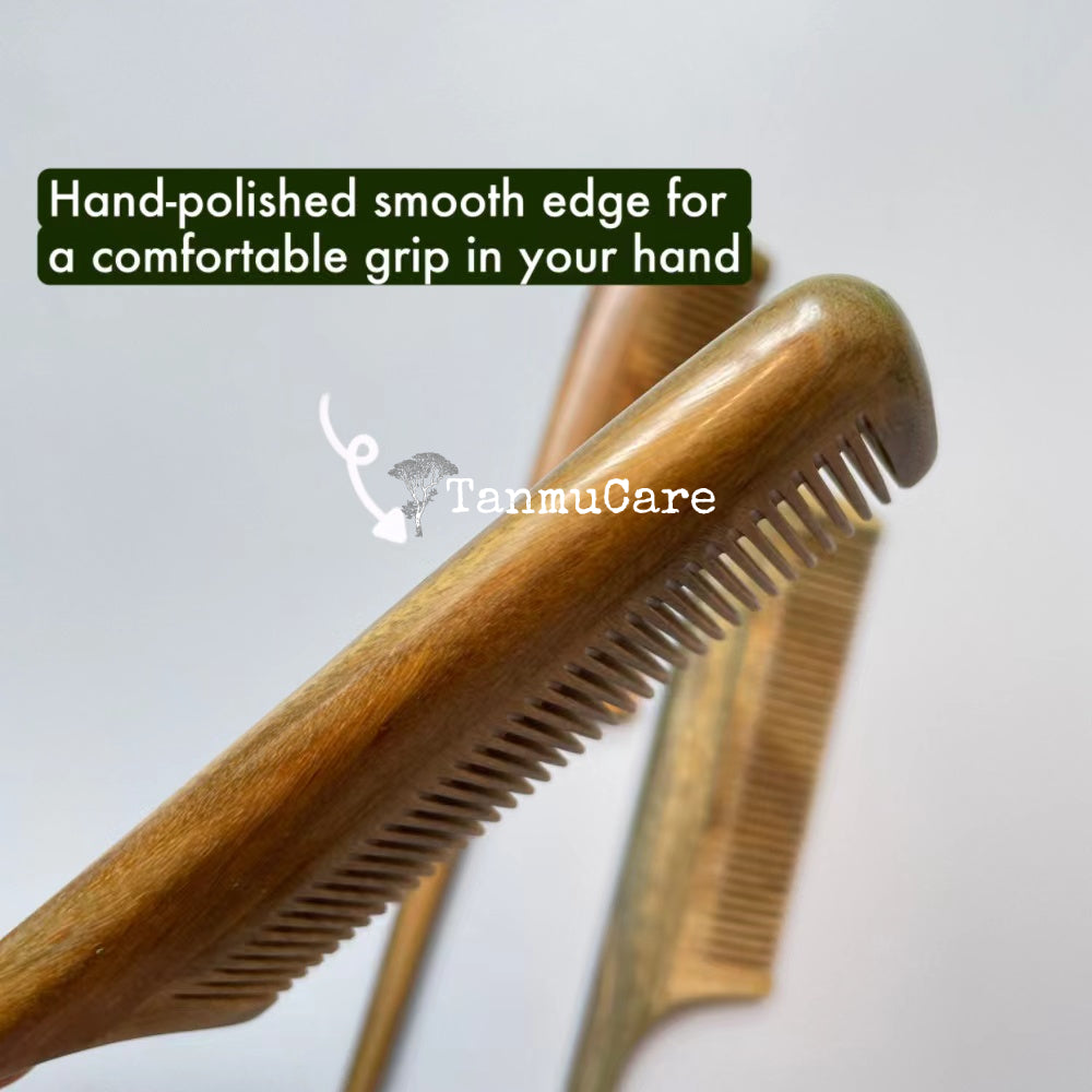 TanmuCare Green Sandalwood Rat -Tail Fine Tooth Wooden Pintail Styling Comb
