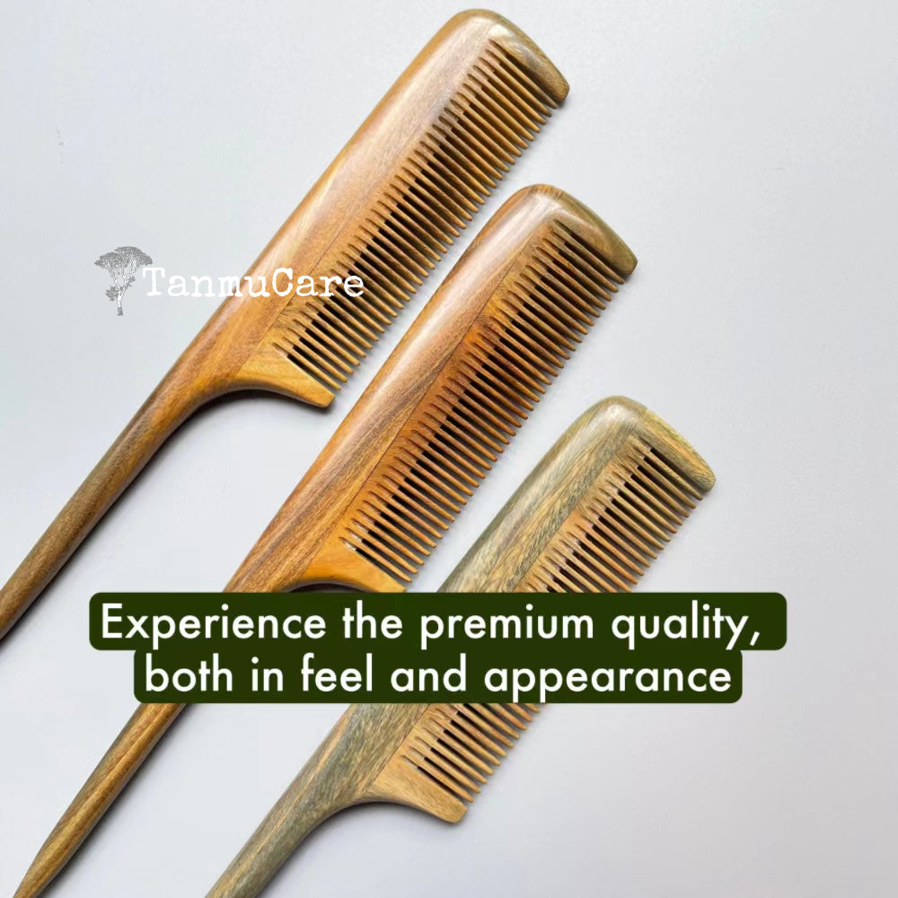 TanmuCare Green Sandalwood Rat -Tail Fine Tooth Wooden Pintail Styling Comb