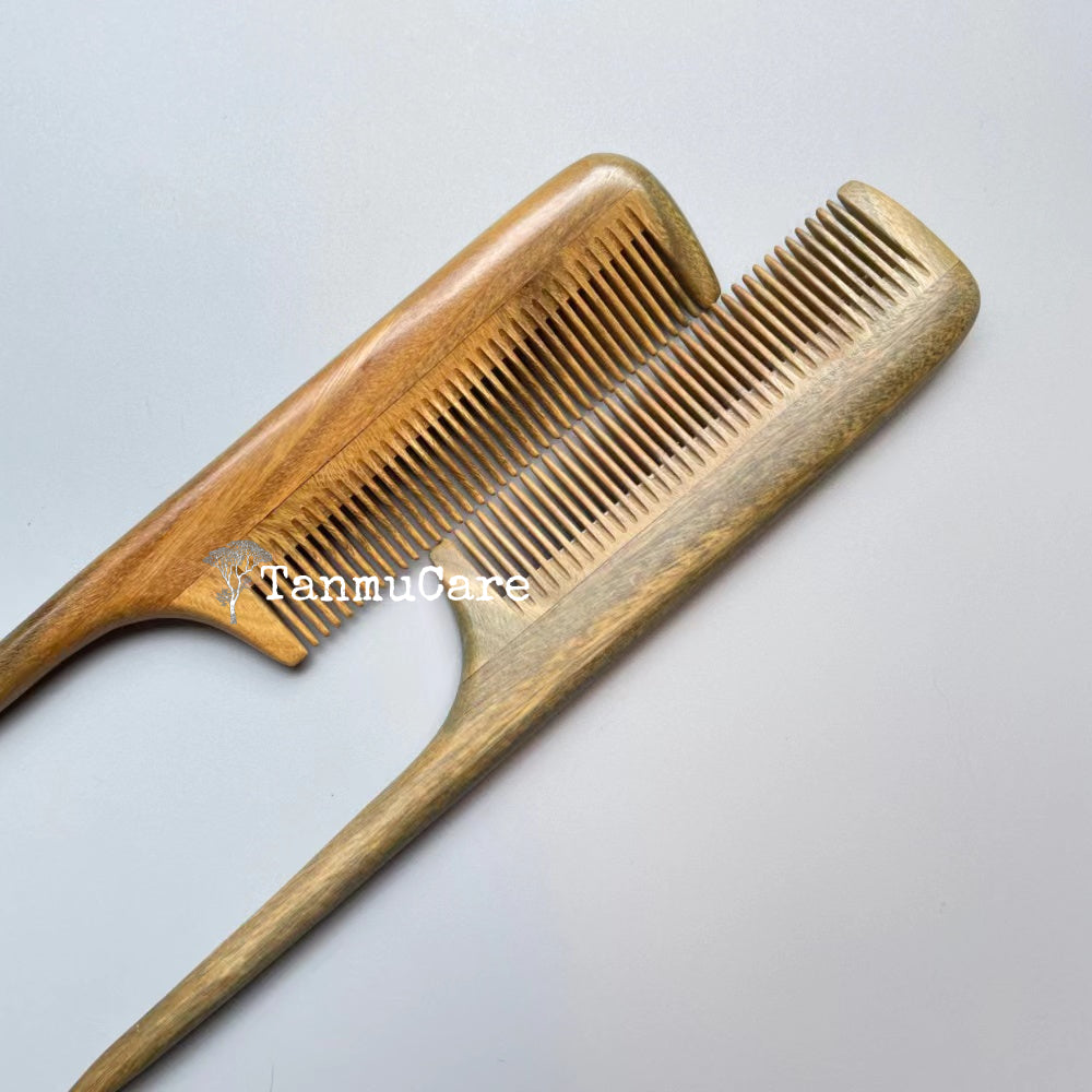 TanmuCare Green Sandalwood Rat -Tail Fine Tooth Wooden Pintail Styling Comb