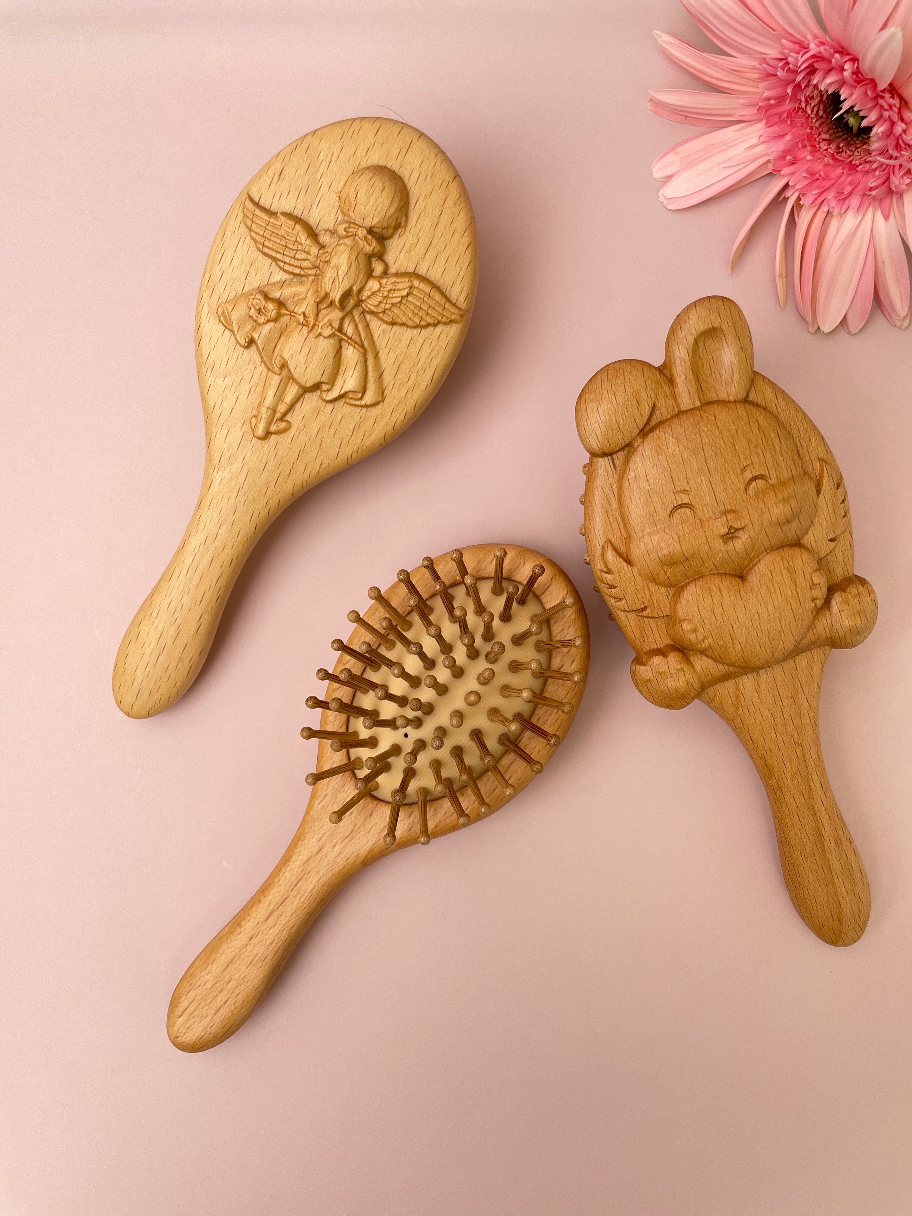 TanmuCare Hand-Carved Wooden Baby Hairbrush (With Handle) | Gentle Bamboo Bristles for Newborns & Toddlers collection
