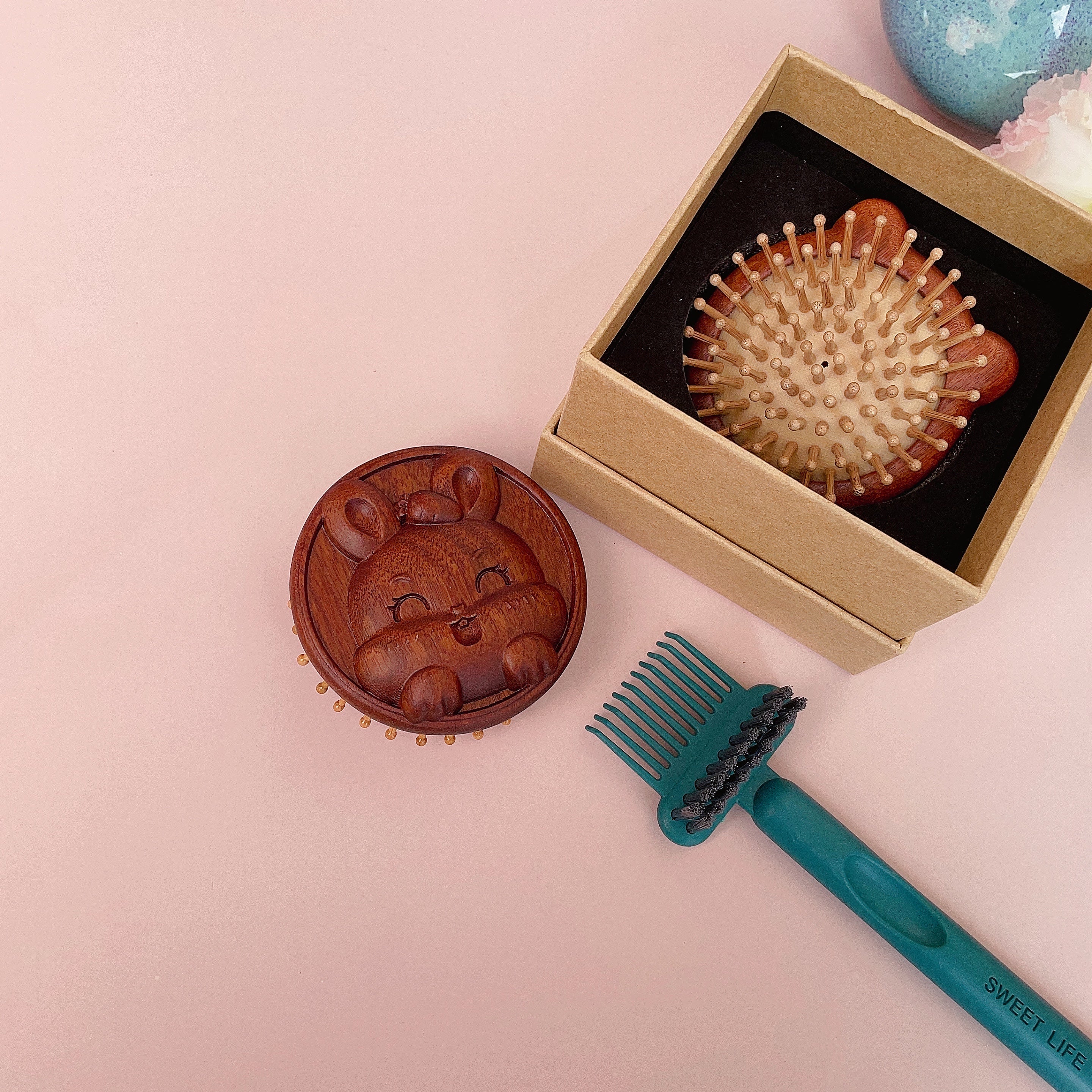 TanmuCare Hand-Carved Wooden Baby Hairbrush (No Handle) | Gentle Bamboo Bristles for Newborns & Toddlers 4
