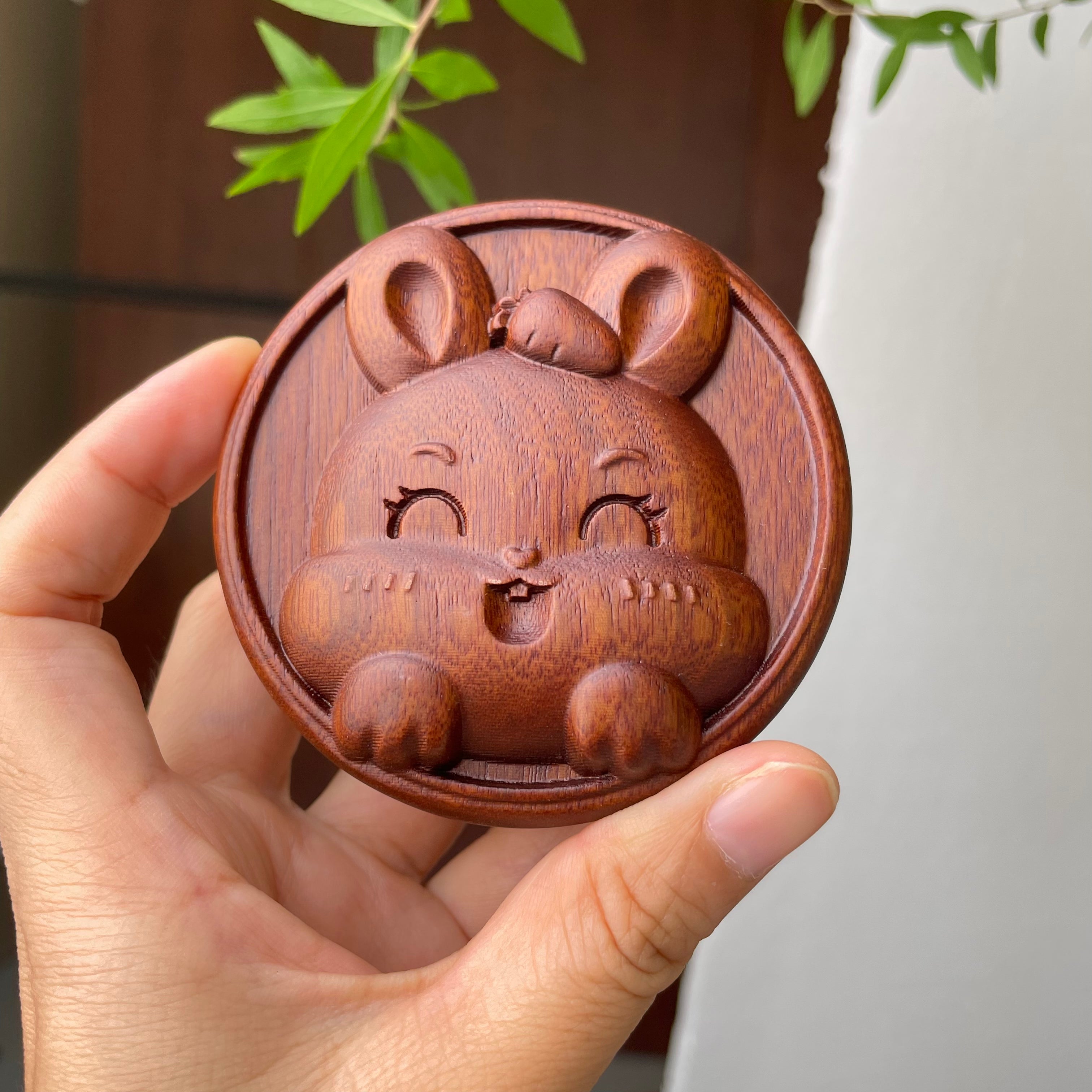 TanmuCare Hand-Carved Wooden Baby Hairbrush (No Handle) | Gentle Bamboo Bristles for Newborns & Toddlers bunny 3