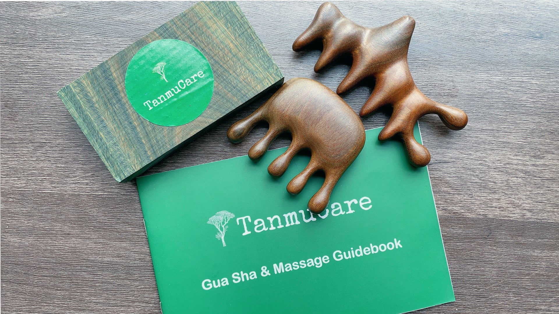 tanmucare green sandalwood gua sha and massage tool  guidebook 