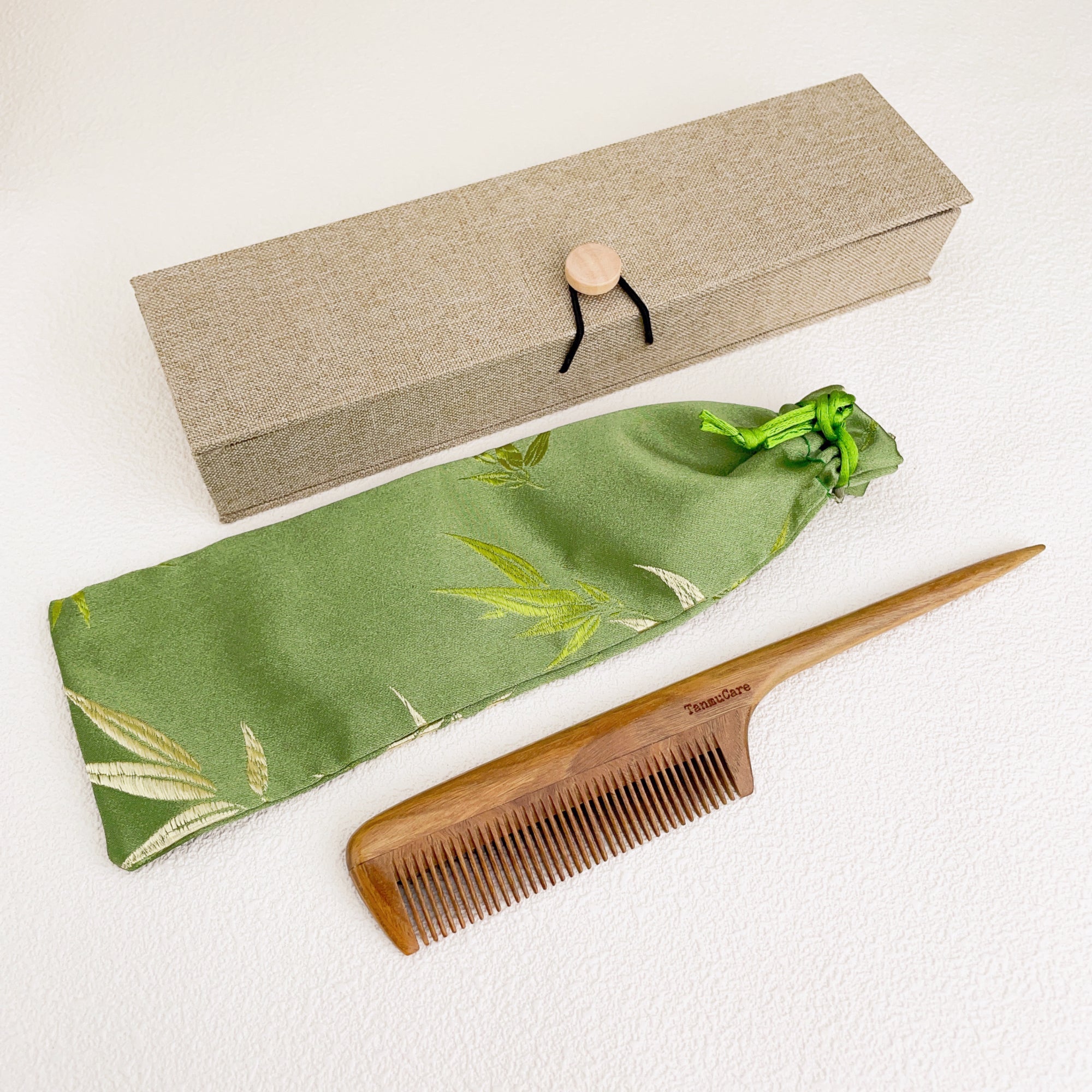 Green Sandalwood Rat -Tail Fine Tooth Wooden Pintail Styling Comb