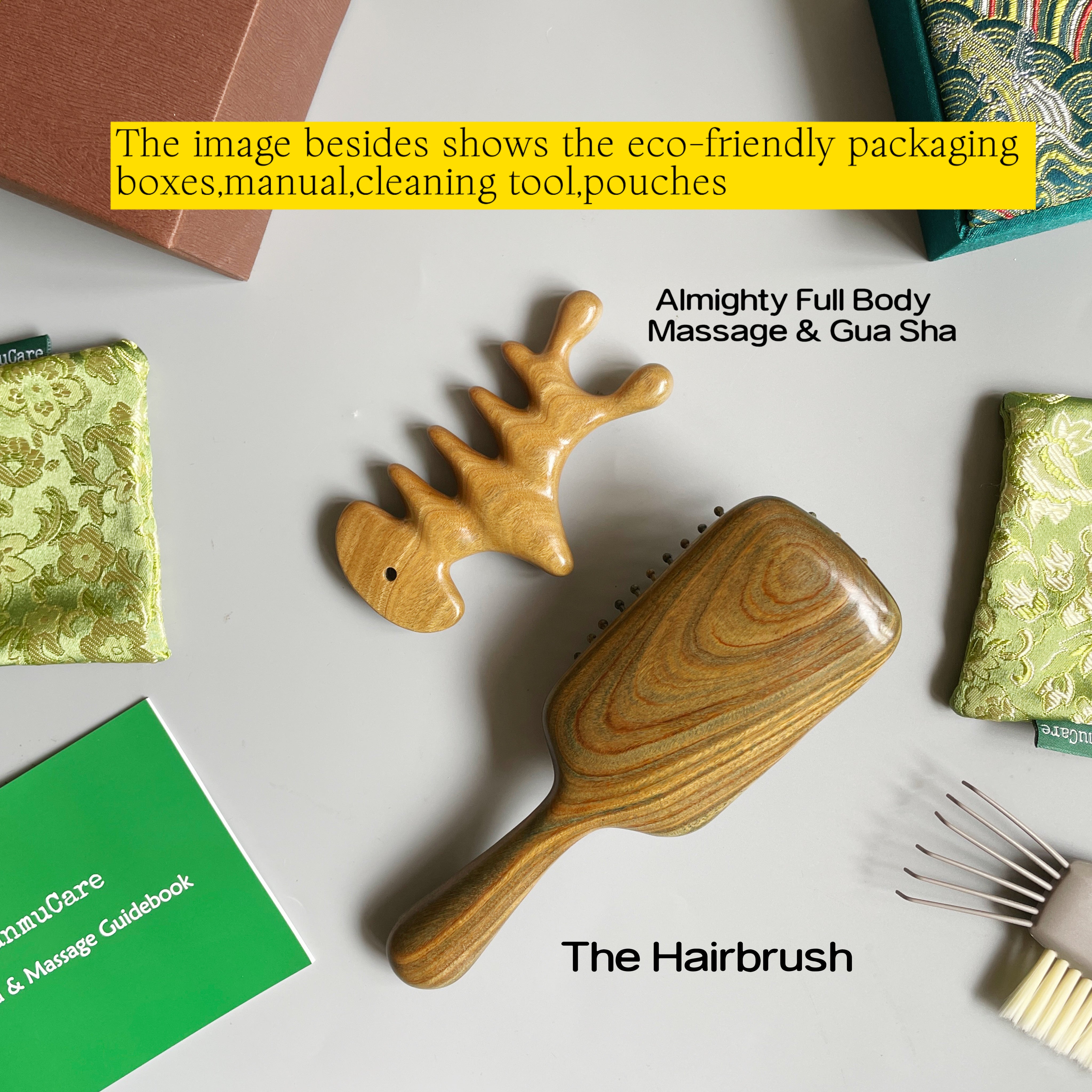 Rectangular Sandalwood Hairbrush – Gentle Detangling & Travel-Friendly