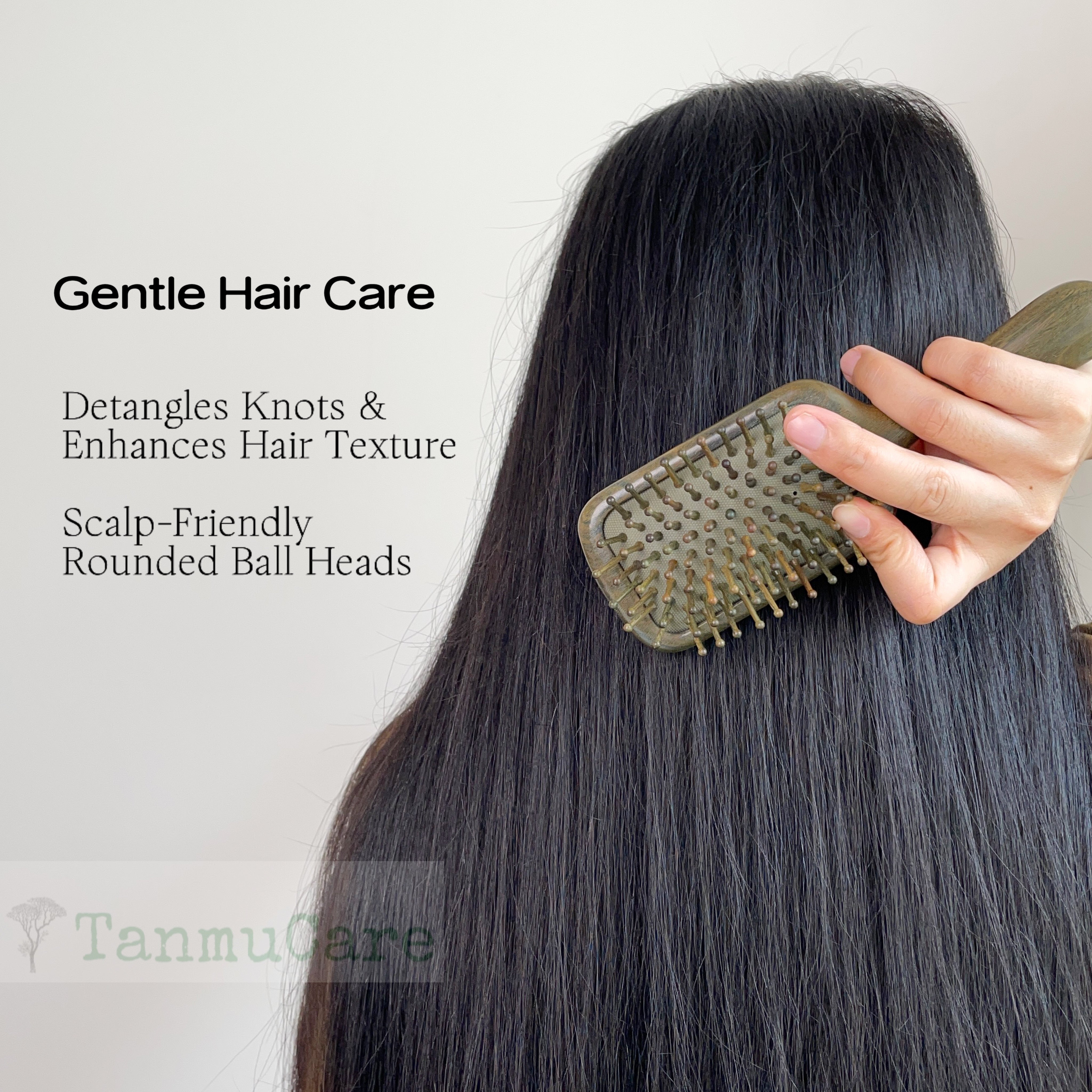 TanmuCare Rectangular Sandalwood Hairbrush – Gentle Detangling & Travel-Friendly