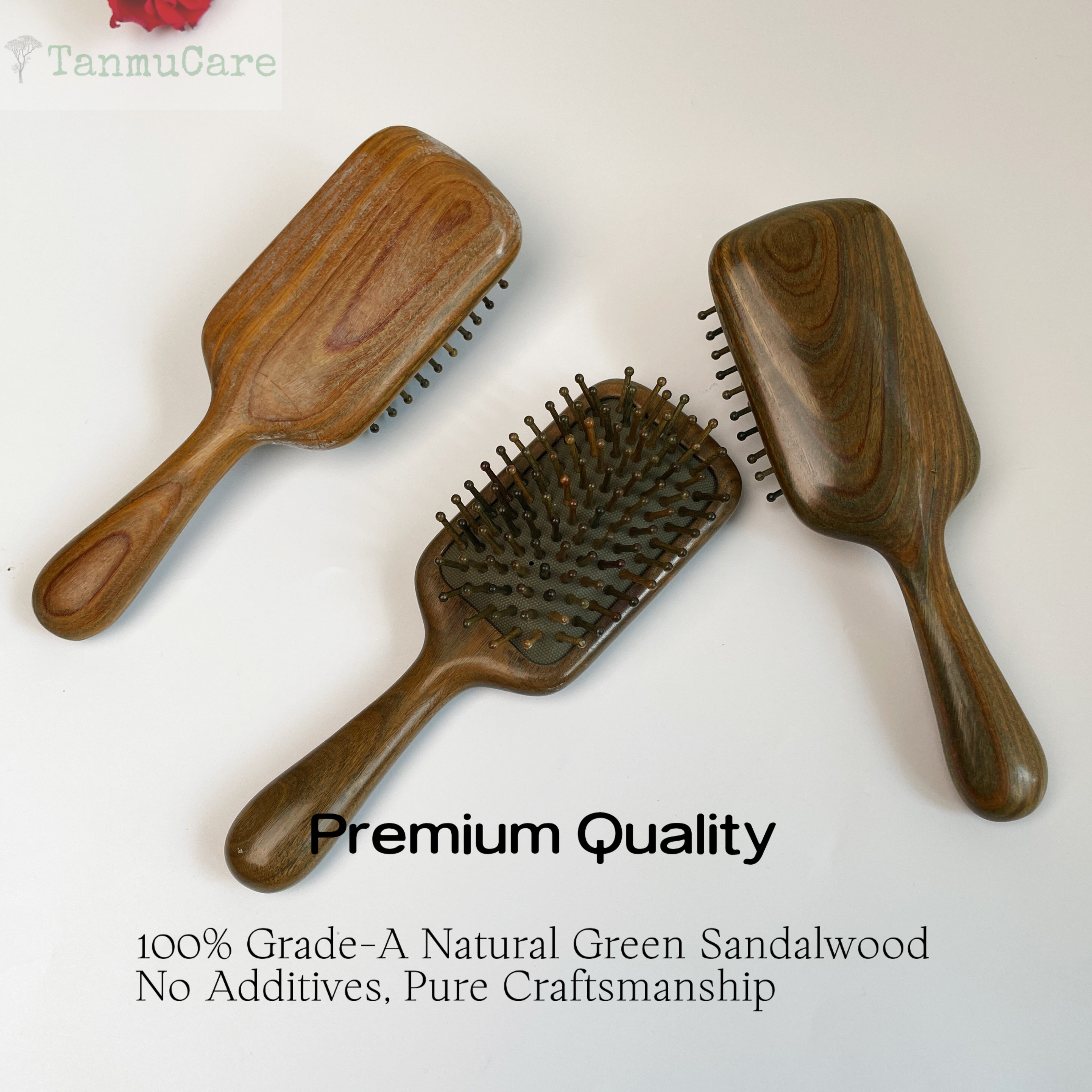 TanmuCare Rectangular Sandalwood Hairbrush – Gentle Detangling & Travel-Friendly