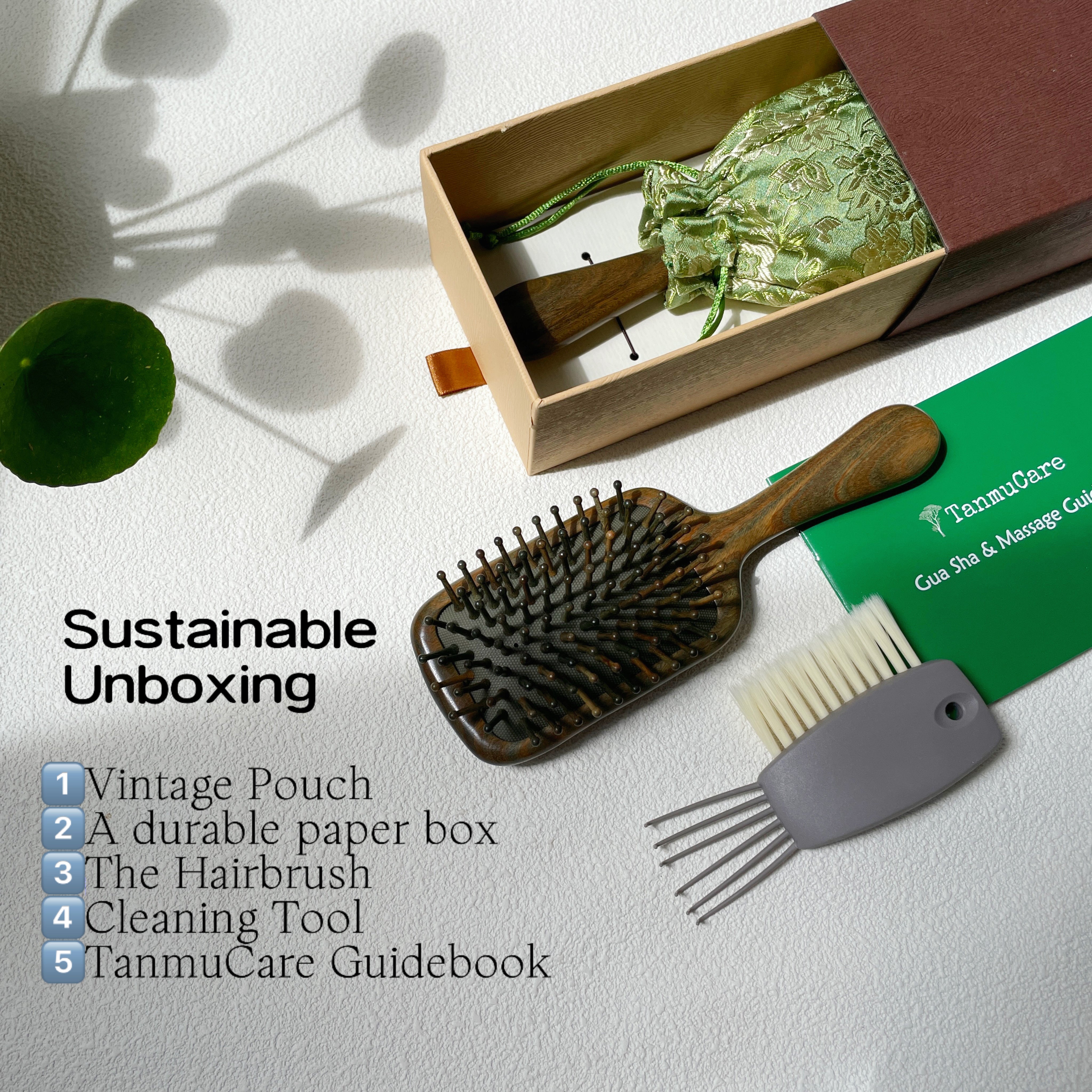 TanmuCare Rectangular Sandalwood Hairbrush – Gentle Detangling & Travel-Friendly