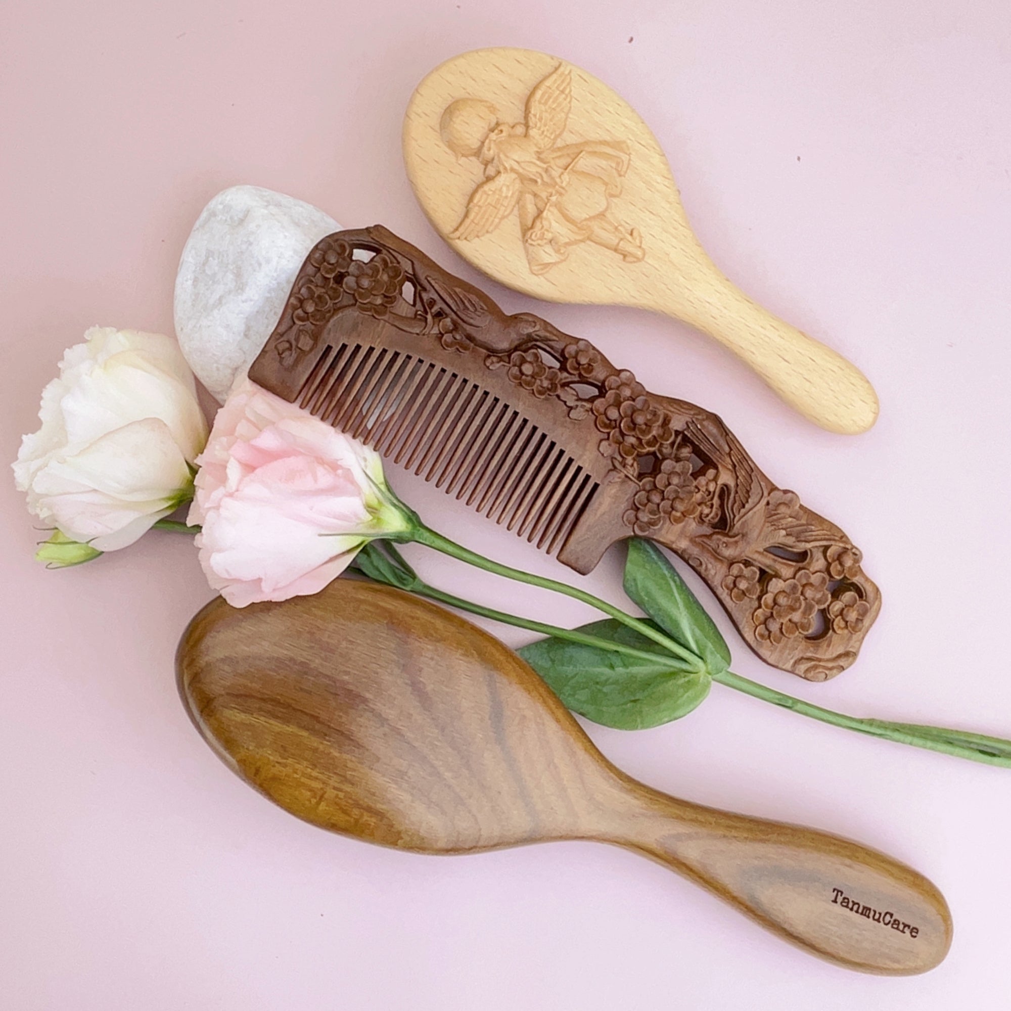 tanmucare sandalwood hair combs and hairbrush collection