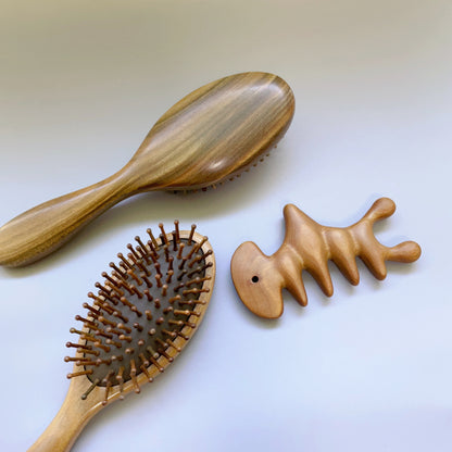 TanmuCare Sandalwood Detangling & Relief Duo: Detangling Hair Brush (L) + Almighty Massage & Gua Sha Tool