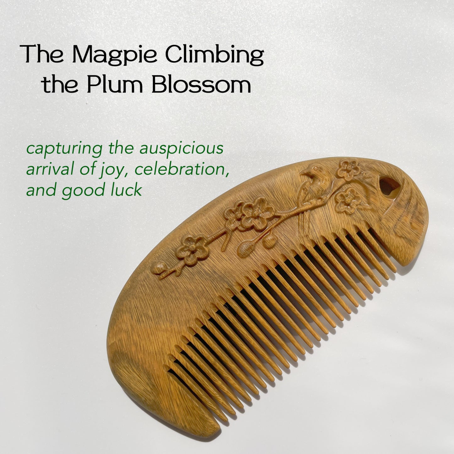 TanmuCare  Sandalwood Handcrafed Magpie Plum Blossom Hair Comb (Semicircle shape) -Thin short hair