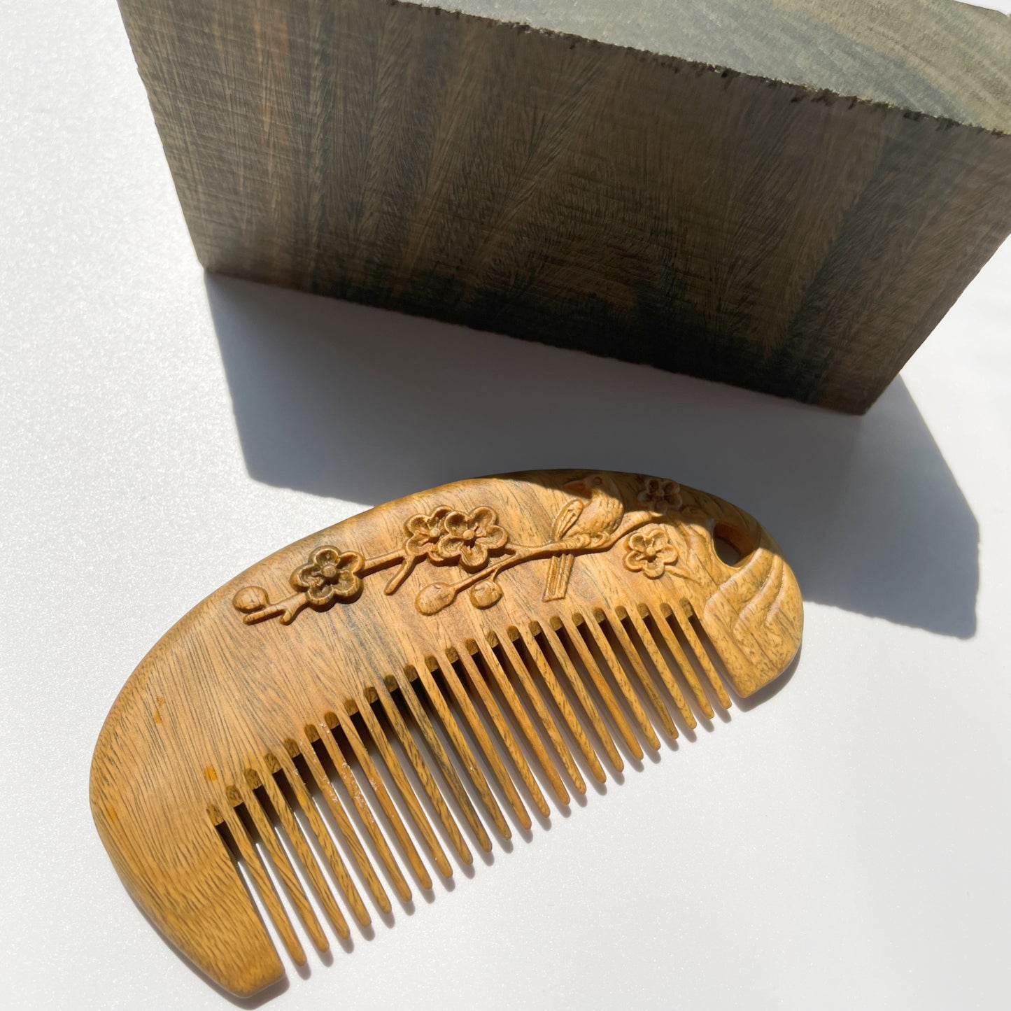 TanmuCare  Sandalwood Handcrafed Magpie Plum Blossom Hair Comb (Semicircle shape) -Thin, short hair