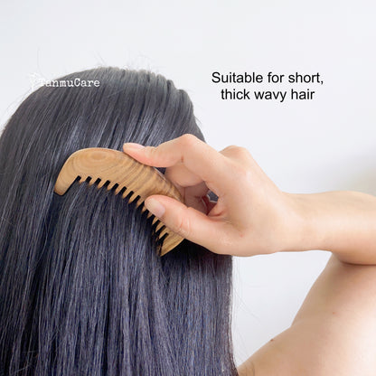  TanmuCare Wide-tooth Green Sandalwood Hair Comb (Semicircle shape）-Wavy thick short hair 