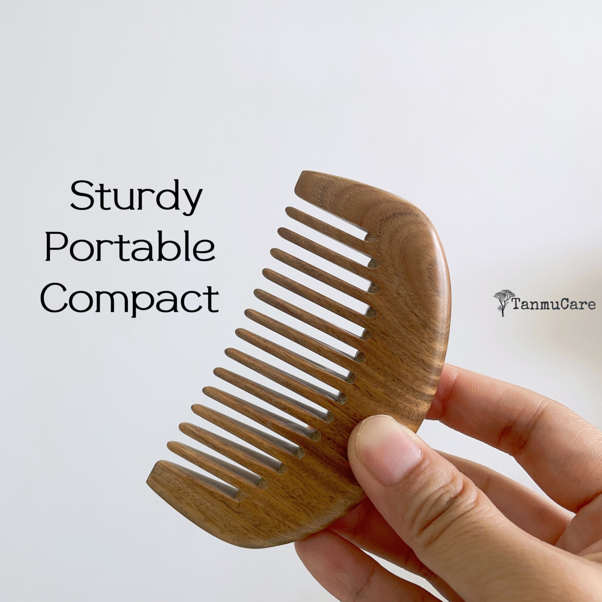  TanmuCare Wide-tooth Green Sandalwood Hair Comb (Semicircle shape）-Wavy thick short hair 