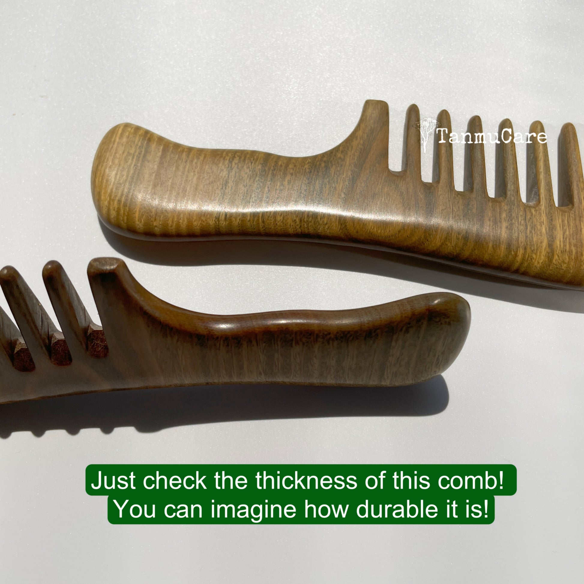 TanmuCare Wide-tooth Green Sandalwood Hair Comb (With handle) -Wavy thick long hair