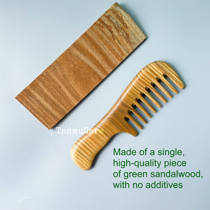 TanmuCare Wide-tooth Green Sandalwood Hair Comb (With handle) -Wavy thick long hair