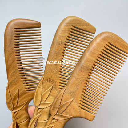 TanmuCare Hand-carved Green Sandalwood Comb- Bamboo Pattern