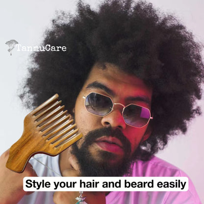 TanmuCare Sandalwood Wide-tooth Afro/Beard Pick Comb Styling Tool