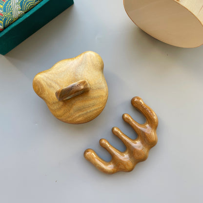 16-Teeth Sandalwood Body Meridian Detox Gua Sha Massage Tool (With a ring grip)