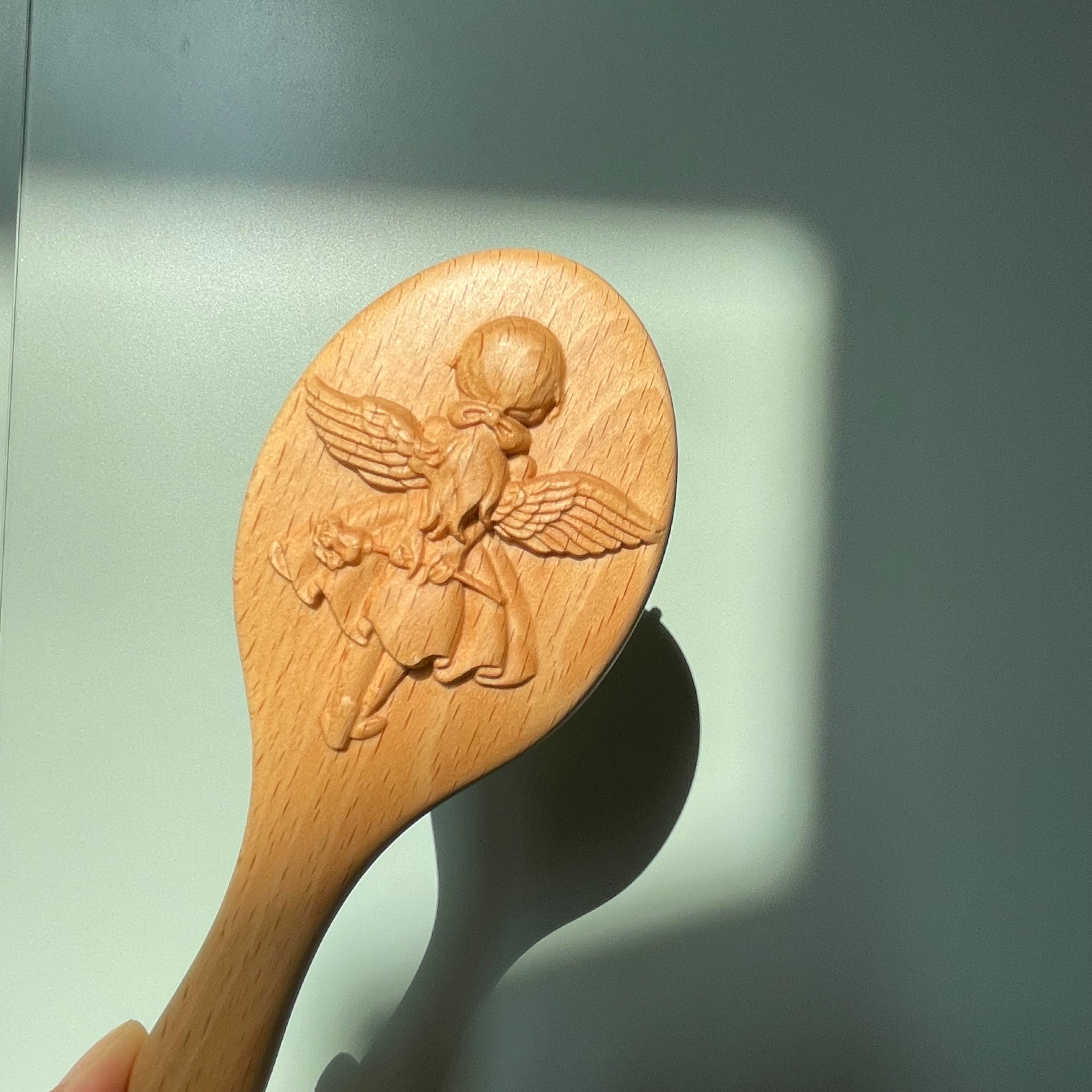 Hand-Carved Wooden Baby Hairbrush (With Handle) | for Newborns & Toddlers