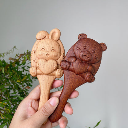 Hand-Carved Wooden Baby Hairbrush (With Handle) | for Newborns & Toddlers