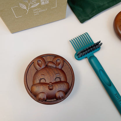 TanmuCare Hand-Carved Wooden Baby Hairbrush (No Handle) | Gentle Bamboo Bristles for Newborns & Toddlers bunny 4
 