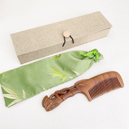 TanmuCare Hand-carved Green Sandalwood Comb- Bamboo Pattern with vintage package style