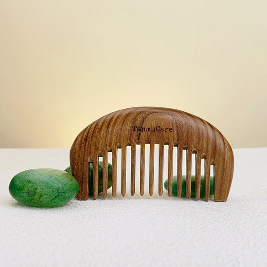 TanmuCare Wide-tooth Green Sandalwood Hair Comb (Semicircle shape）-Wavy thick short hair