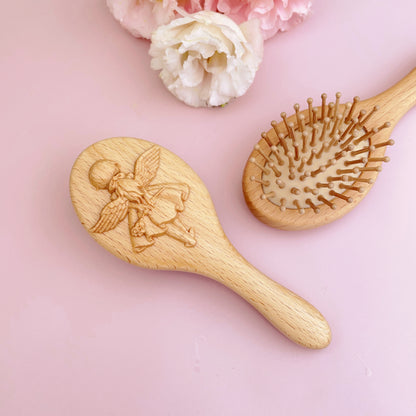 TanmuCare Hand-Carved Wooden Baby Hairbrush (With Handle) | Gentle Bamboo Bristles for Newborns & Toddlers angel girl 2