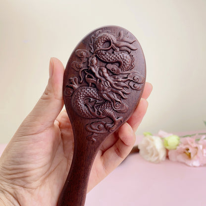 TanmuCare Hand-Carved Wooden Baby Hairbrush (With Handle) | Gentle Bamboo Bristles for Newborns & Toddlers dragon 1

