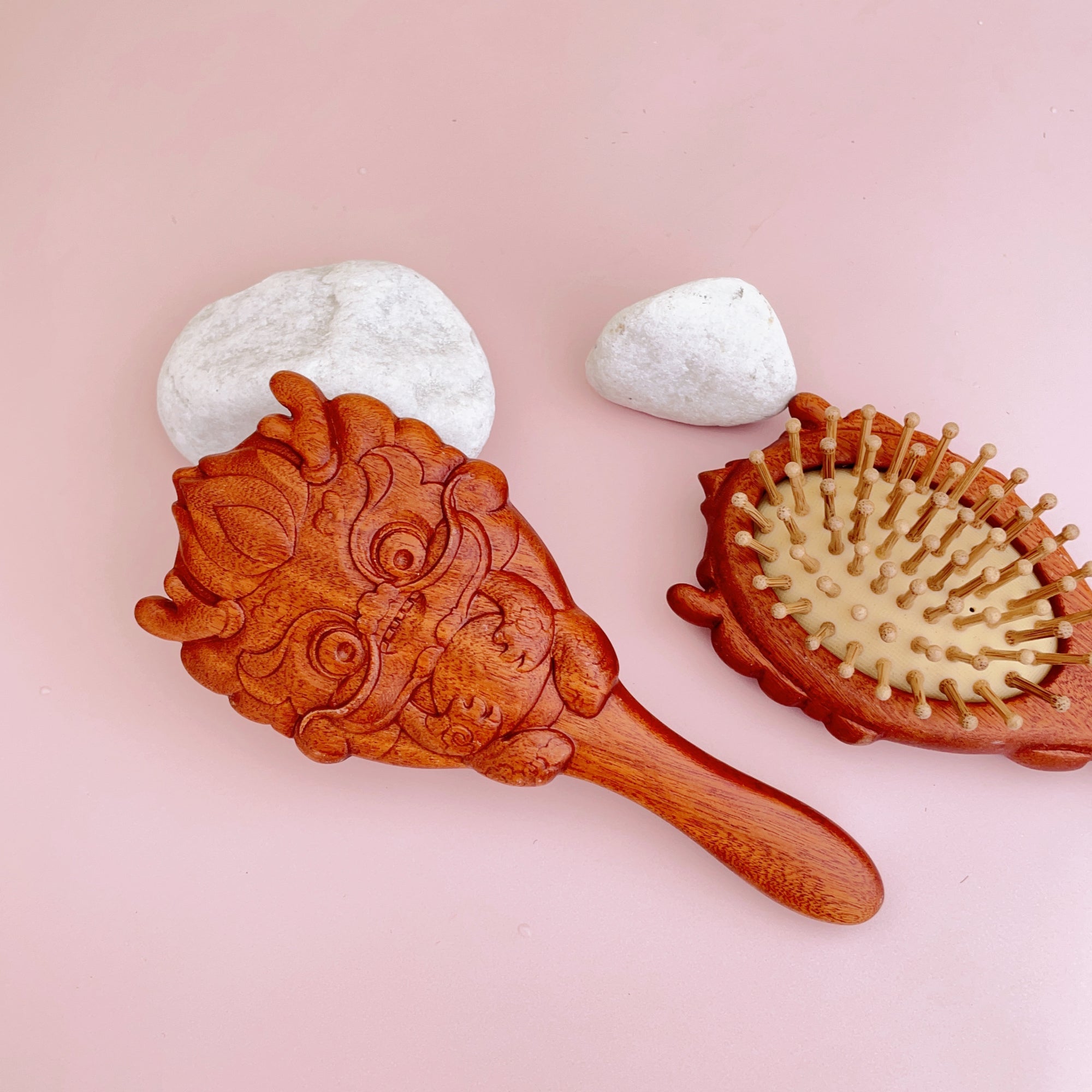 TanmuCare Hand-Carved Wooden Baby Hairbrush (With Handle) | Gentle Bamboo Bristles for Newborns & Toddlers dragon 2
