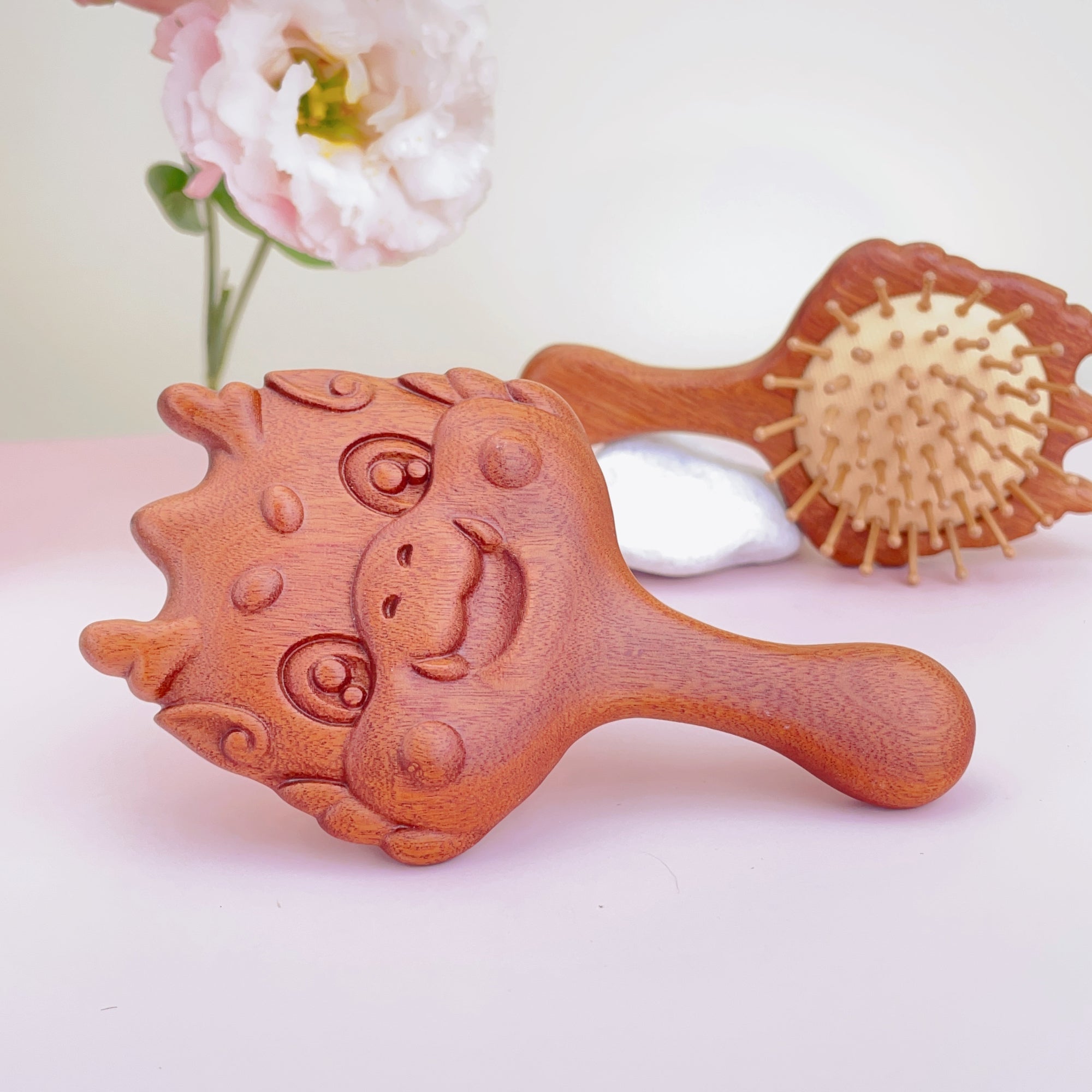 TanmuCare Hand-Carved Wooden Baby Hairbrush (With Handle) | Gentle Bamboo Bristles for Newborns & Toddlers dragon 2
