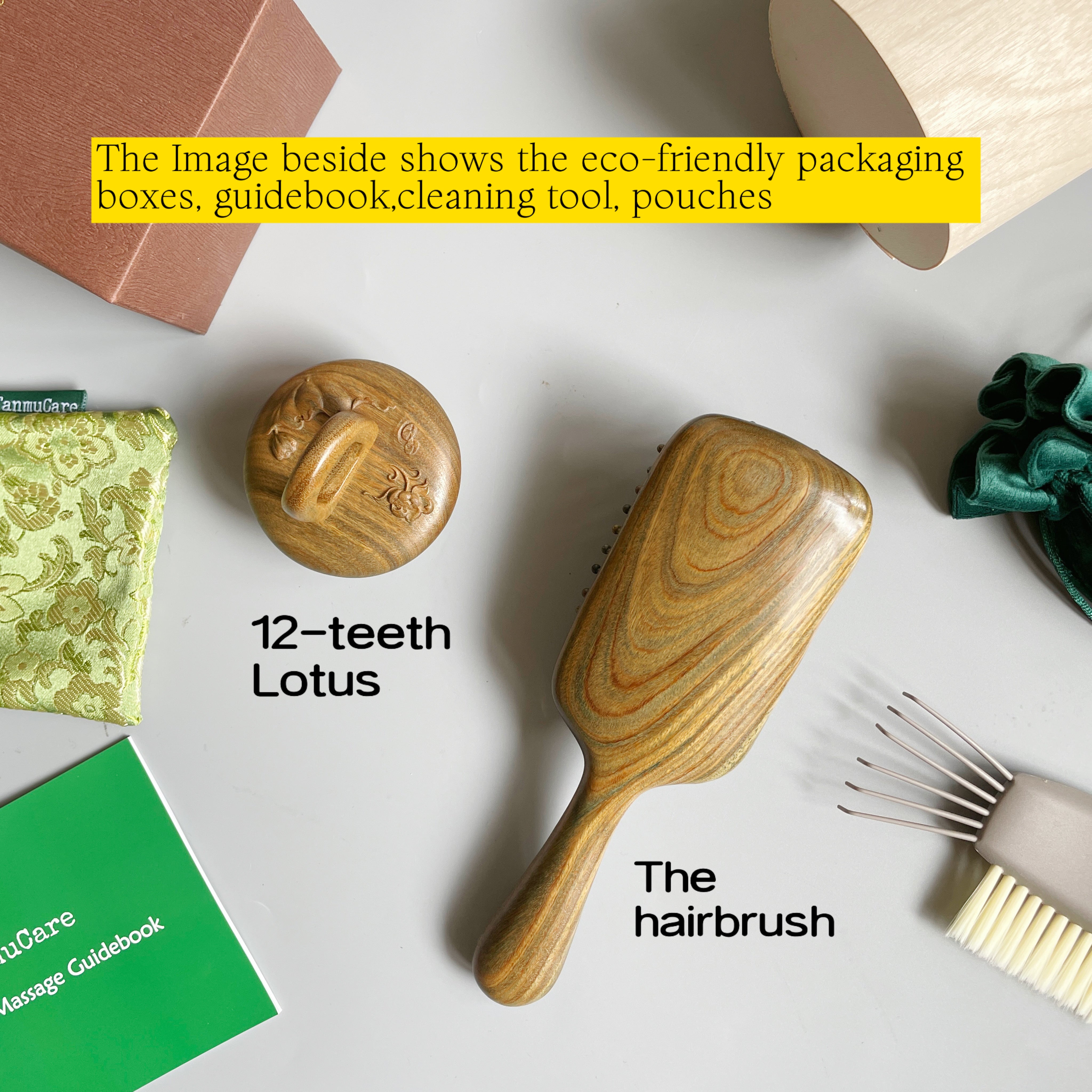 Rectangular Sandalwood Hairbrush – Gentle Detangling & Travel-Friendly